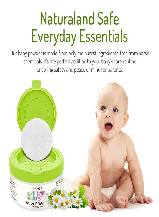 AOAO Baby Body Powder with Puff, Natural Cornstarch Base with Skin-Protecting Zinc Oxide, Talc-Free, Soothing & Gentle Absorption, Newborn Essentials, Family-Friendly Care, 4.938oz - Image 3